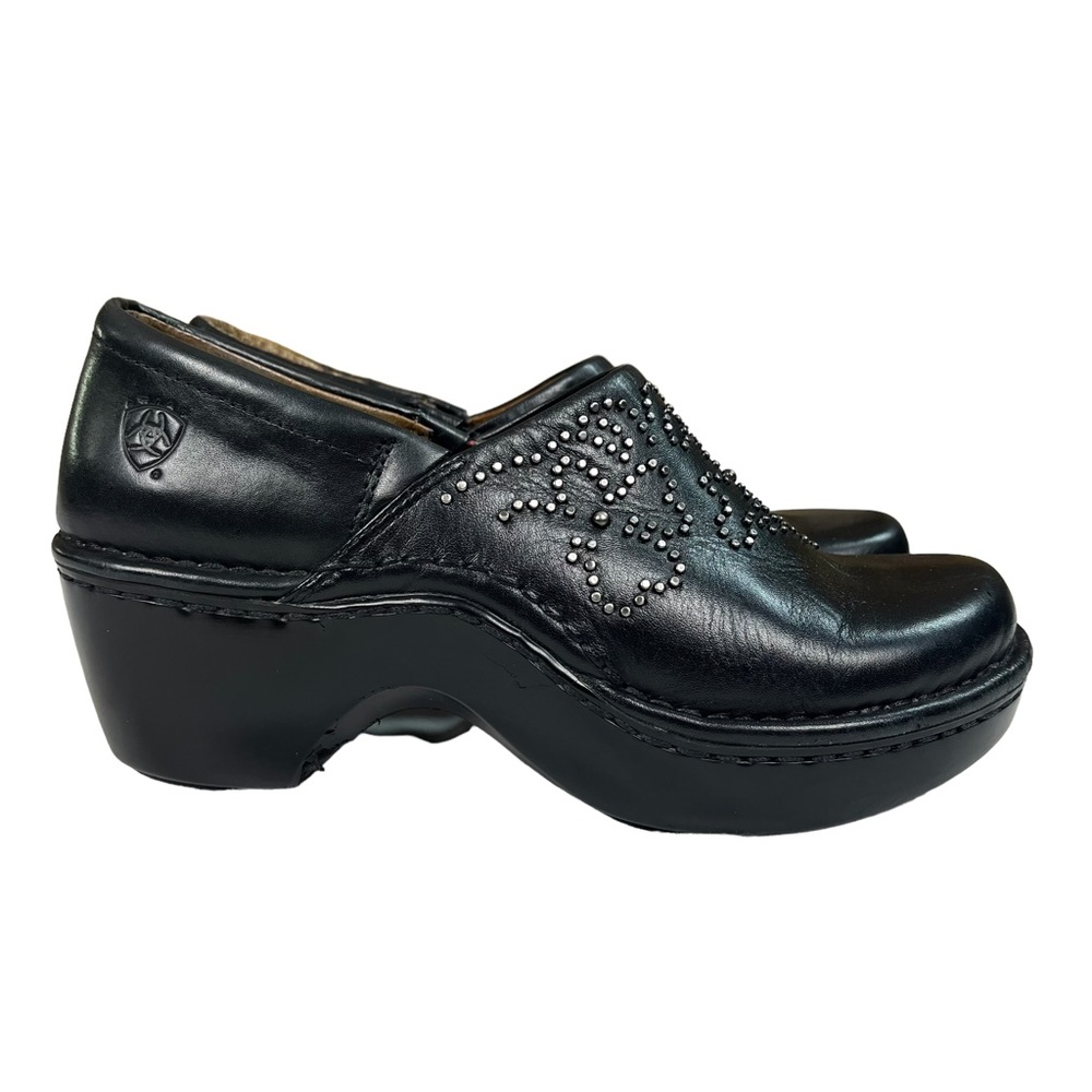 Ariat Strathmore Black Leather Studded Slip On Clogs Size 6.5B